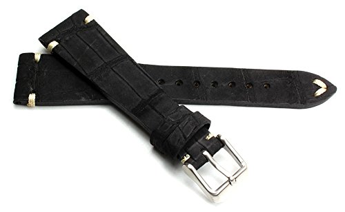 Sulla Herren Leder Uhrenarmband Nubuk Alligator 21mm schwarz weiße Naht von Sulla