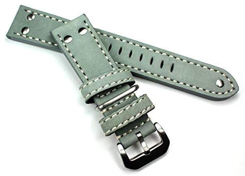 22 mm grau Pilot Flieger Aviator Military Style Robust Band echt Genuine Leder Uhrenarmband AW NATO mit Nieten von Sulla