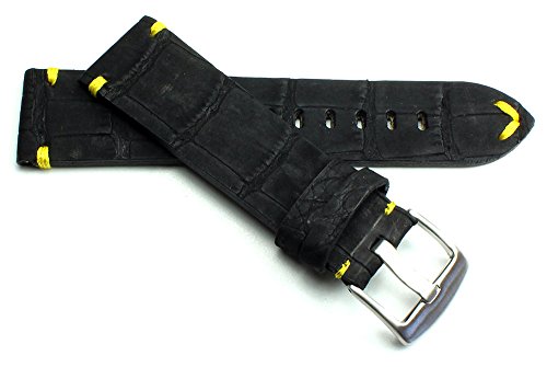 22mm Echt Alligator Vintage Nubuk hangemacht in Deutschland Uhrenarmband in Schwarz. Rauleder von Sulla