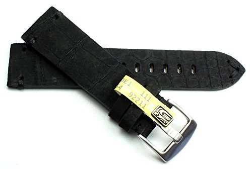 22mm Echt Alligator Vintage Nubuk hangemacht in Deutschland Uhrenarmband in Schwarz. Rauleder von Sulla