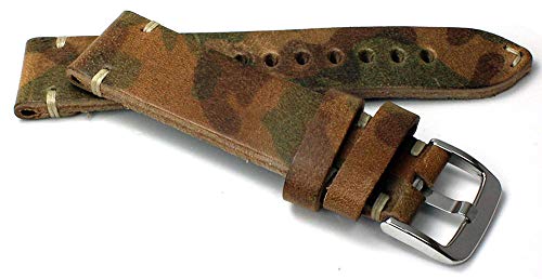 Sulla 22mm RIOS1931 Deutsch Handarbeit Lederband Weiße Naht Retro Look Camouflage Tarnfarbe von Sulla