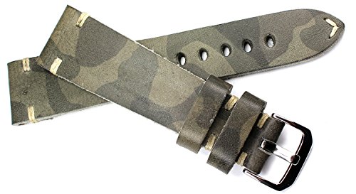 Sulla 22mm RIOS1931 Handarbeit Lederband 22/18mm Vintage Retro Look Camouflage Tarnfarbe von Sulla