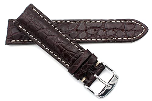 Sulla 22mm Alligator Uhrenarmband Kompatibel mit Breitling Faltschließe weiße Naht dunkel braun von Sulla