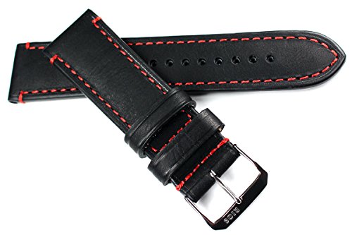 RIOS1931 24mm Herren Leder Deutsch Vintage Uhrenarmband Pilot Style schwarz rote Naht CT von Sulla