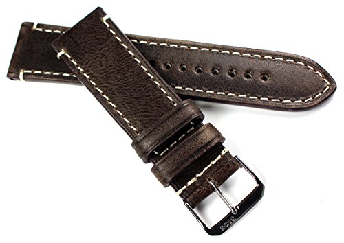 Sulla RIOS 1931 24mm Herren Kalbsleder Deutsch Uhrenarmband Vintage dunkel braun Weiße Naht CT von Sulla