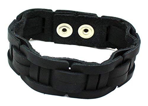 Sulla Breites schwarzes Lederarmband modisches Leder Armband Band mit Druckknöpfen handgemacht in Deutschland für das Handgelenk Armreif Für Männer und Frauen von Sulla