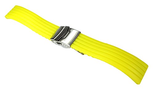 GELB KAUTSCHUK SILIKON ARMBAND TAUCHER DIVER 20 mm FALTSCHLIEßE von Sulla