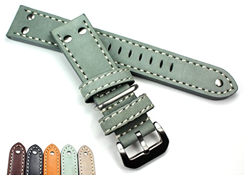 Pilot Flieger Aviator Military Style Robust Band echt Genuine Leder Uhrenarmband AW NATO mit Nieten (24mm, grau) von Sulla