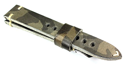 RIOS1931 19mm / 16mm Deutsch kräftiges Rindsleder Militär Style Camouflage grau Retro Look Aviator Flieger Uhrenarmband von Sulla
