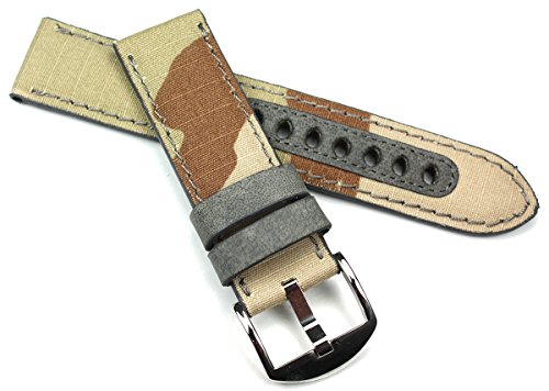 RIOS1931 22mm LEDER & CANVAS handmade Tarnfarbe GERMANY Uhrband 22/22mm BAND Retro Look STRAP camouflage TAUCHER DIVER MARINE MILITARY STRAP B184 von Sulla