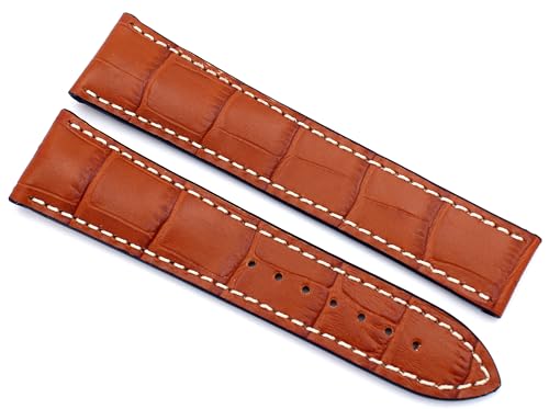 RIOS1931 22mm Leder Uhrenband für Faltschließe Krokoprägung kompatibel mit Omega Cognac Weiße Naht von Sulla