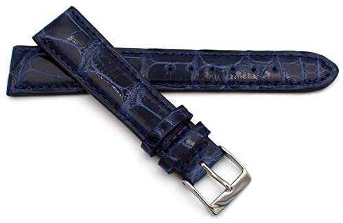 Sulla 18mm Alligator Uhrenband leicht gepolstert Blau glanz von Sulla