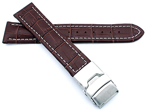 Sulla 18mm Uhrenband Alligator Prägung Genuine Leder Armband mit Faltschließe aus Edelstahl Dunkelbraun Weiße Naht von Sulla