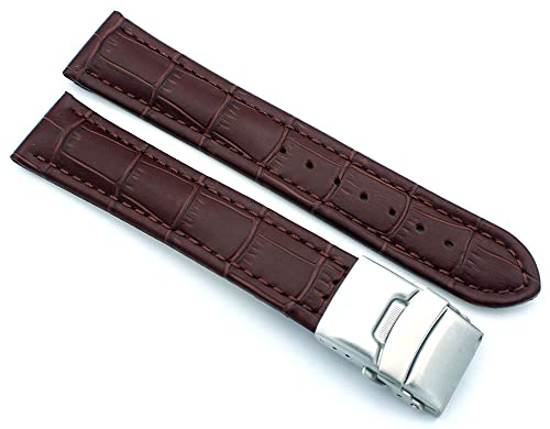 Sulla 18mm Uhrenband Alligator Prägung Genuine Leder Armband mit Faltschließe aus Edelstahl Dunkelbraun von Sulla