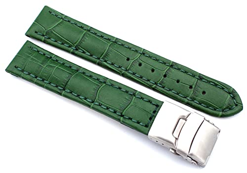 Sulla 18mm Uhrenband Alligator Prägung Genuine Leder Armband mit Faltschließe aus Edelstahl Grün von Sulla