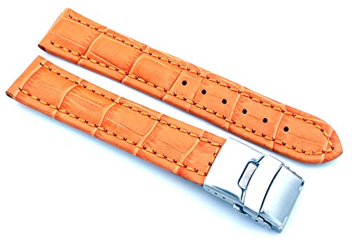 Sulla 18mm Uhrenband Alligator Prägung Genuine Leder Armband mit Faltschließe aus Edelstahl Orange von Sulla