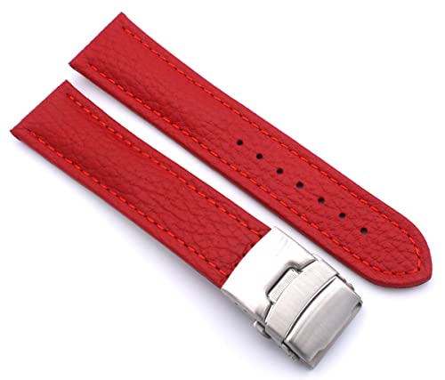 Sulla 18mm Uhrenband Genuine Leder Armband mit Faltschließe aus Edelstahl Rot von Sulla