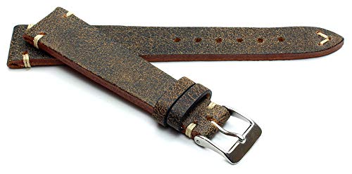 Sulla 18mm Vintage Leder Uhrenarmband Handgemacht in Deutschland Retro Look Braun weiße Naht von Sulla