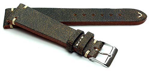 Sulla 20 mm Vintage Leder Uhrenarmband Handgemacht in Deutschland Retro Look Braun weiße Naht von Sulla