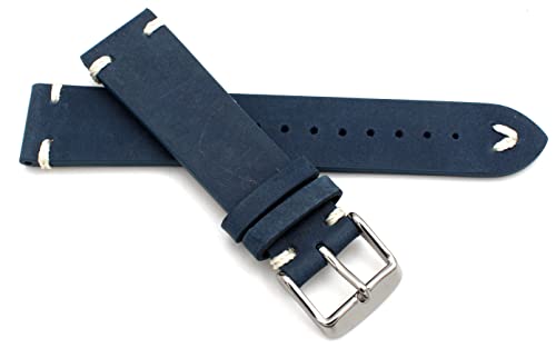 Sulla 20mm Herren Leder Uhrenarmband sportlich Antikoptik Marine Style blau von Sulla