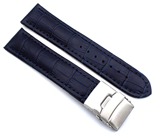 Sulla 20mm Uhrenband Alligator Prägung Genuine Leder Armband mit Faltschließe aus Edelstahl Dunkel blau von Sulla