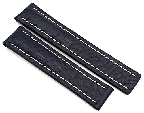 Sulla 22mm Alligator Uhrenband handgemacht in Deutschland kompatibel mit Breitling mit Faltschließe dunkel Blau Weiße Naht von Sulla