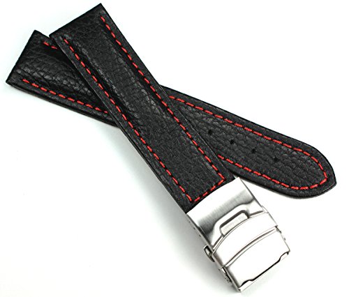 Sulla 22mm Herren Leder Uhrenarmband Edelstahl Faltschließe schwarz roter Naht Sulla 22mm Herren Leder Uhrenarmband Edelstahl Faltschließe schwarz roter Naht von DEUTSCH