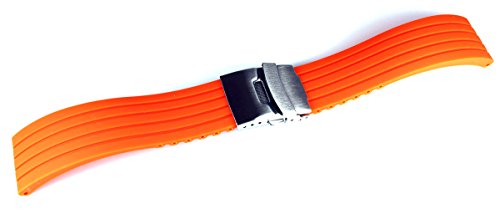 22mm Orange KAUTSCHUK SILIKON ARMBAND TAUCHER DIVER mit Edelstahl Faltschließe von Sulla