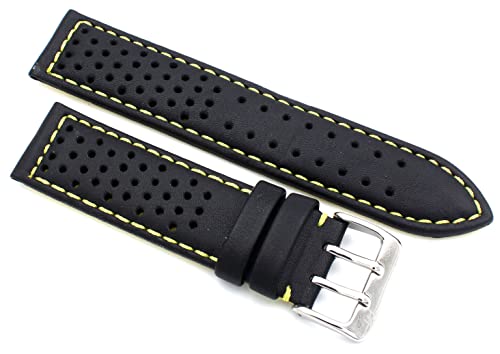Sulla 22mm Racing Uhrenband Genuine Leder Schwarz gelbe Naht von Sulla