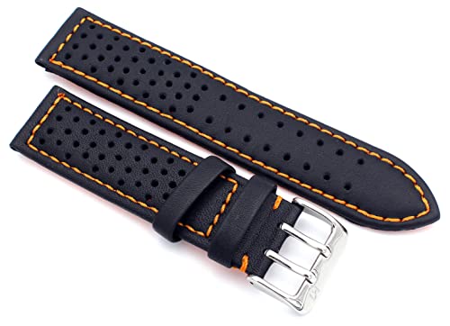 Sulla 22mm Racing Uhrenband Genuine Leder Schwarz orangene Naht von Sulla