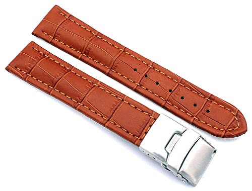 Sulla 22mm Uhrenband Alligator Prägung Genuine Leder Armband mit Faltschließe aus Edelstahl Hellbraun von Sulla