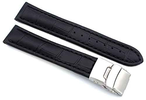 Sulla 22mm Uhrenband Alligator Prägung Genuine Leder Armband mit Faltschließe aus Edelstahl Schwarz von Sulla