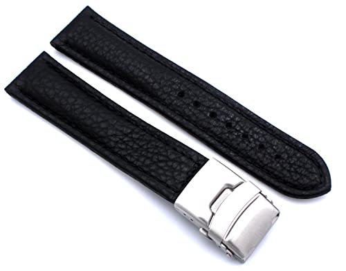 Sulla 22mm Uhrenband Genuine Leder Armband mit Faltschließe aus Edelstahl Schwarz von Sulla