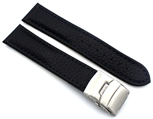 Sulla 22mm Uhrenband Genuine Leder Armband mit Faltschließe aus Edelstahl dunkel blau von Sulla