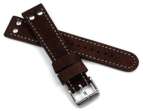 Sulla 24mm Herren Leder Uhrenarmband Pilot Wasserbüffel mit Nieten Kastanienbraun WB von Sulla