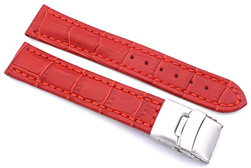 Sulla 24mm Uhrenband Alligator Prägung Genuine Leder Armband mit Faltschließe aus Edelstahl Rot von Sulla