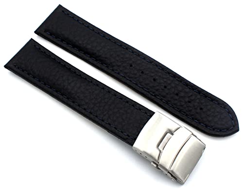 Sulla 24mm Uhrenband Genuine Leder Armband mit Faltschließe aus Edelstahl dunkel blau von Sulla