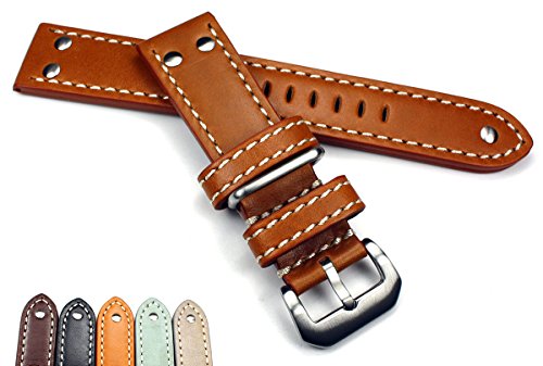 PILOT FLIEGER AVIATOR Military Style Robust BAND echt genuine Leder Uhrenarmband AW NATO mit Nieten (24mm, hell braun) von Sulla