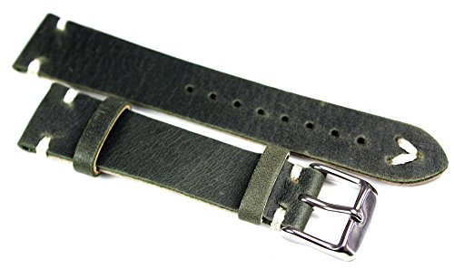 Sulla Herren Leder Uhrenarmband BS weiße Naht Marine grün 20mm von Sulla