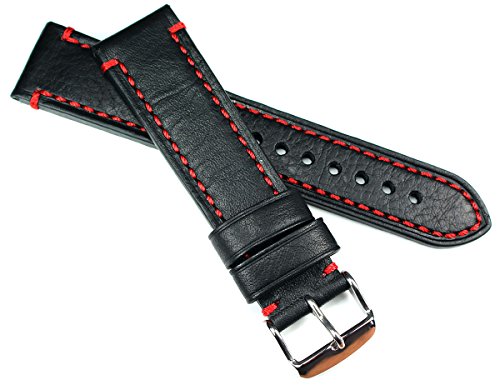Sulla Herren Leder Uhrenarmband Catalonia 22mm Schwarz rote Naht von Sulla