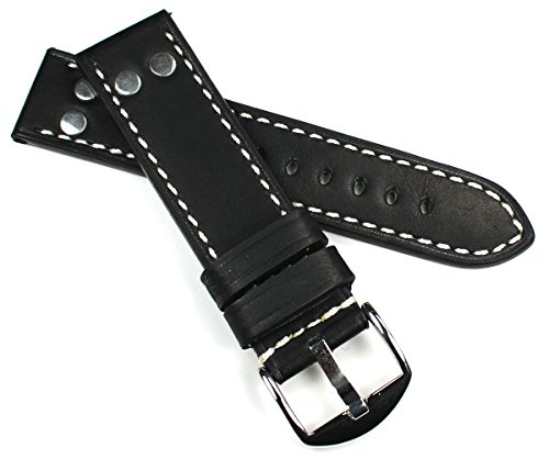 RIOS 1931 22mm Vintage Kalbsleder Deutsch robust Uhrenarmband Pilot mit Nieten schwarz NT von Sulla