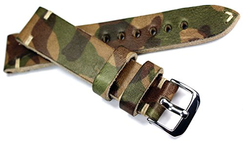 Sulla RIOS 1931 Vintage 20mm Kalbsleder Uhrenarmband Camouflage Militär Retro Look Grün von Sulla
