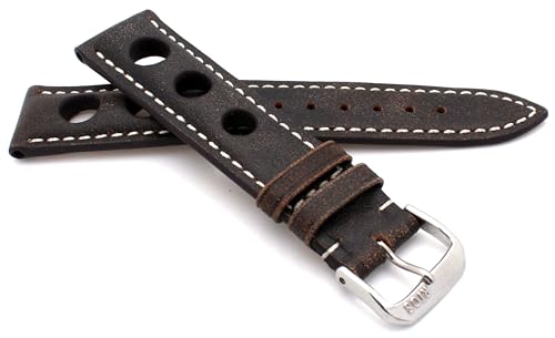Sulla RIOS1931 Kaluga Rallye Vintage Rindsleder Uhrenarmband handgemacht in Deutschland Robust 19mm Braun Verkratzt von Sulla