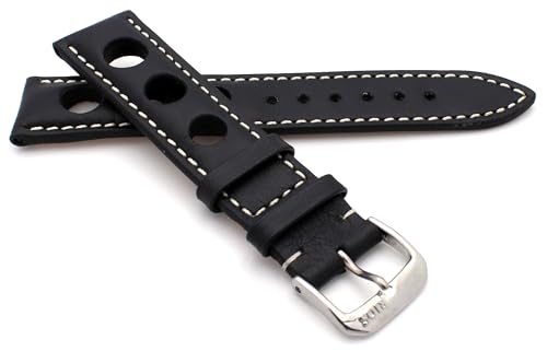 Sulla RIOS1931 Kaluga Rallye Vintage Rindsleder Uhrenarmband handgemacht in Deutschland Robust 20mm Schwarz von Sulla