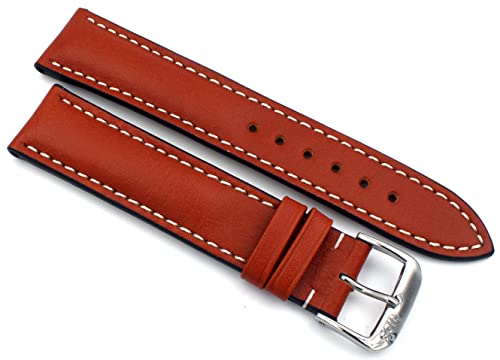 Sulla RIOS1931 Sotschi 22mm hochqualitativer klassik Juchten Leder Armband handgemacht und handvernäht in Deutschland Cognac weiße Naht von Sulla