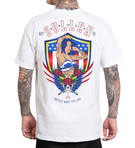 Sullen Clothing T-Shirt Land of The Free Weiß Tattoo Amerika Pin-Up Schädel, Größe:XL von Sullen