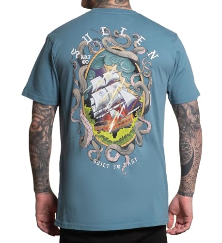 Sullen Clothing T-Shirt Thru Storms Smoke Blue Tattoo Kraken Segelschiff, Größe:XL von Sullen
