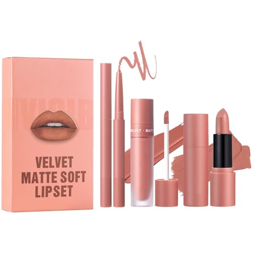Liquid Lipstick Set, Lipliner Matte Lipstick, Lip Gloss Kit, 3x Complete Lip Make-up-Set langlebige Formel wasserdicht und schüttelndes einfaches Anwendung für Frauen von Sulxyi
