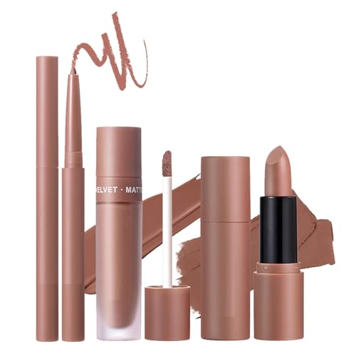 Liquid Lipstick Set, Lipliner Matte Lipstick, Lip Gloss Kit, 3x Complete Lip Make-up-Set langlebige Formel wasserdicht und schüttelndes einfaches Anwendung für Frauen von Sulxyi