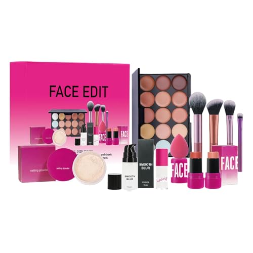 Make-up-Set Überraschung, Make-up-Pinsel-Set, Eyeliner und Mascara, 16 x 13,5 cm, komplettes Set, Formulas Rouge-Stift und loses Puder, tragbar und reisefreundlich für Frauen und Mädchen von Sulxyi